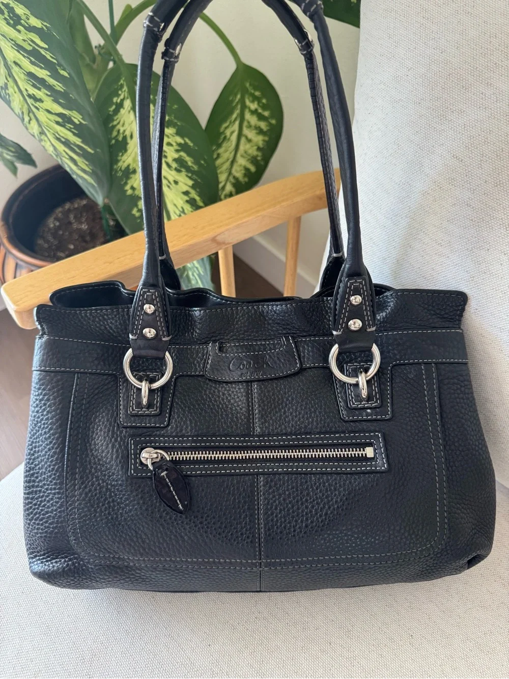 Coach Penelope Y2K Black Pebbled Leather Satchel Shoulder HandBag Purse #F14686